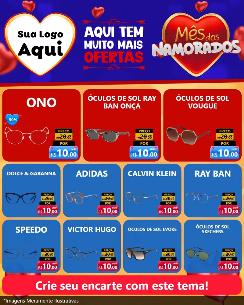Modelo de Rede Social para Feed Instagram com o tema Mês dos Namorados para Óticas