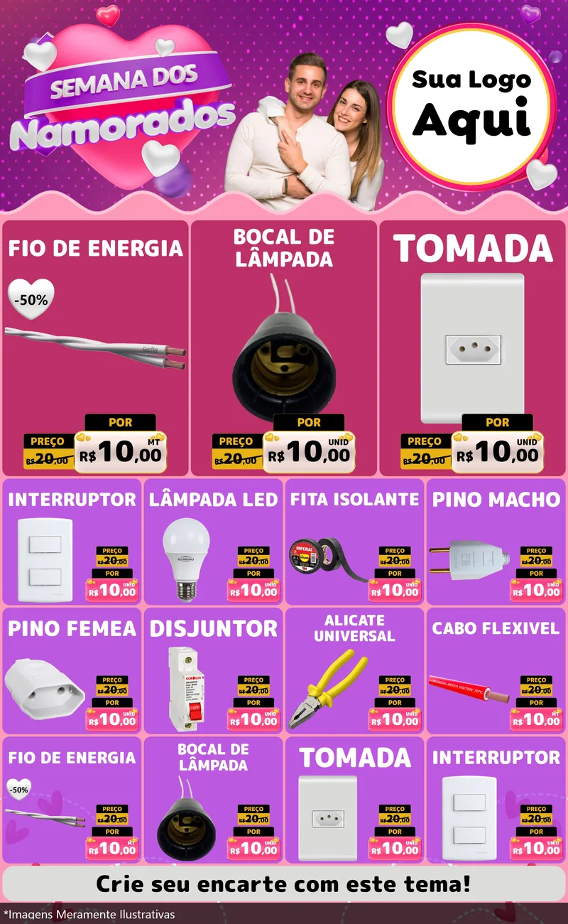 Modelo de Encarte para Encarte Grande com o tema Semana dos Namorados para Materiais Elétricos