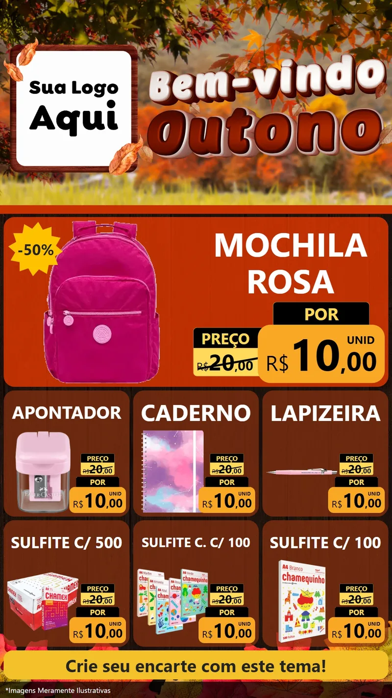 Modelo de Rede Social para Stories com o tema Bem-vindo Outono para Papelaria
