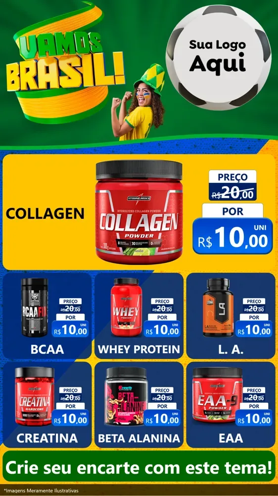 Modelo de Rede Social para Stories com o tema Vamos Brasil - Copa para Suplementos alimentares