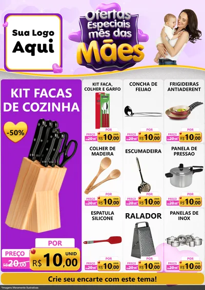 Modelo de Encarte para Encarte A4 Vertical com o tema Ofertas Especiais - Mês das Mães para Utilidades Domésticas