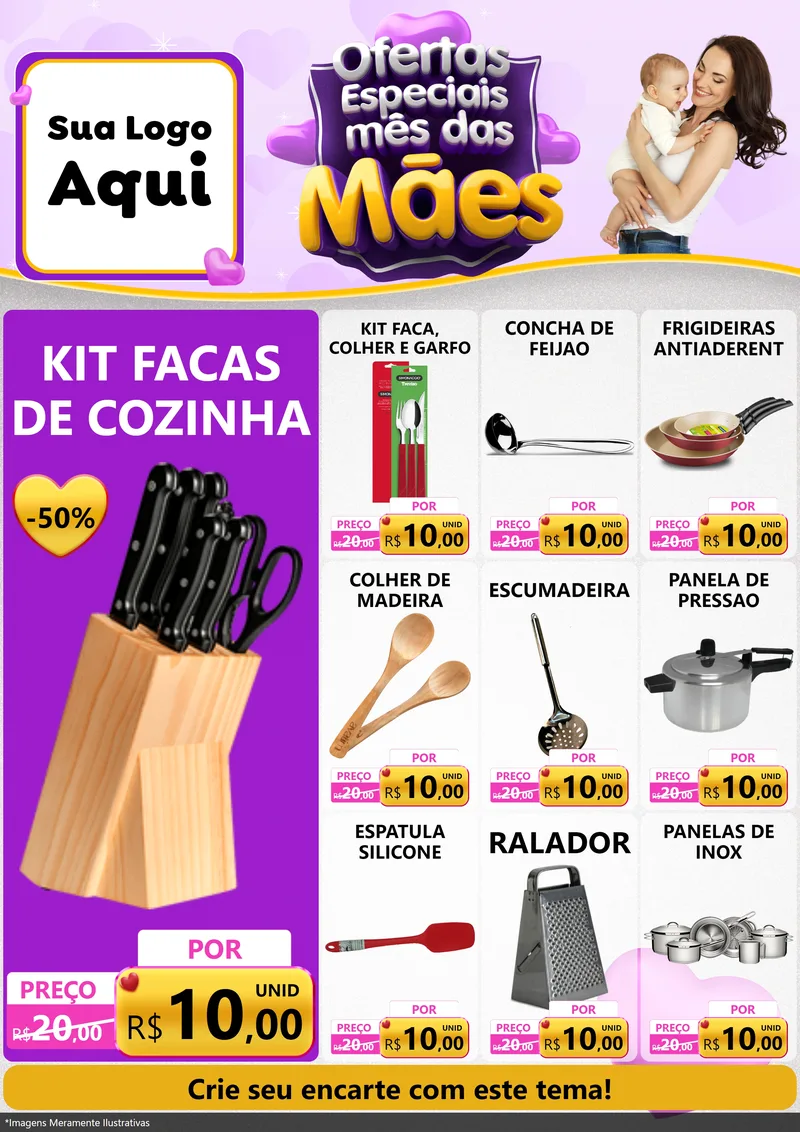 Modelo de Encarte para Encarte A4 Vertical com o tema Ofertas Especiais - Mês das Mães para Utilidades Domésticas