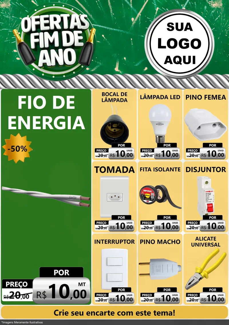 Modelo de Encarte para Encarte A4 Vertical com o tema Ofertas Fim de Ano para Materiais Elétricos