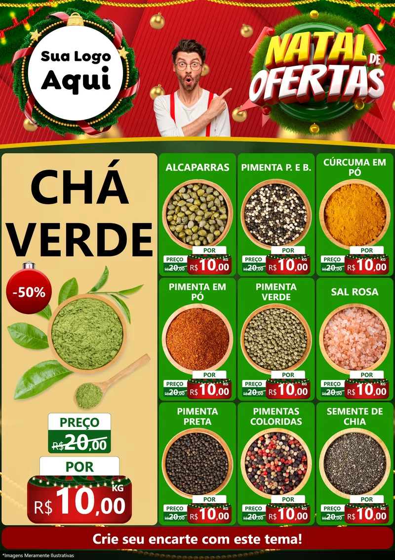 Modelo de Encarte para Encarte A4 Vertical com o tema Natal de Ofertas para Produtos Naturais