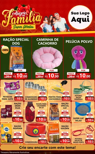 Modelo de Encarte para Encarte Grande com o tema Alegria em Família Super Ofertas - Natal para Pet Shop
