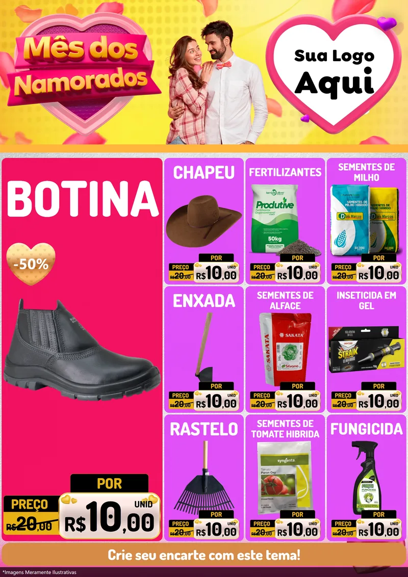 Modelo de Encarte para Encarte A4 Vertical com o tema Mês dos Namorados para Agropecuária