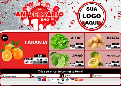 Modelo de Encarte para Encarte A4 Horizontal com o tema Promoção de Aniversário - 1 Ano para Hortifrúti