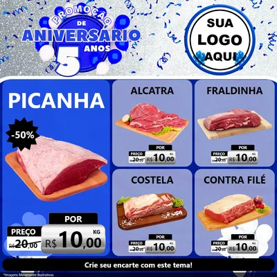 Modelo de Rede Social para Feed Facebook com o tema Promoção de Aniversário - 5 Anos para Açougue