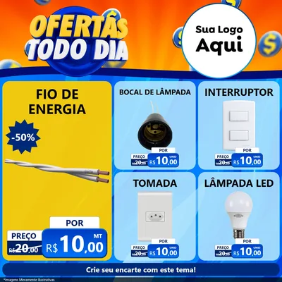 Modelo de Rede Social para Feed Facebook com o tema Ofertas Todo Dia para Materiais Elétricos