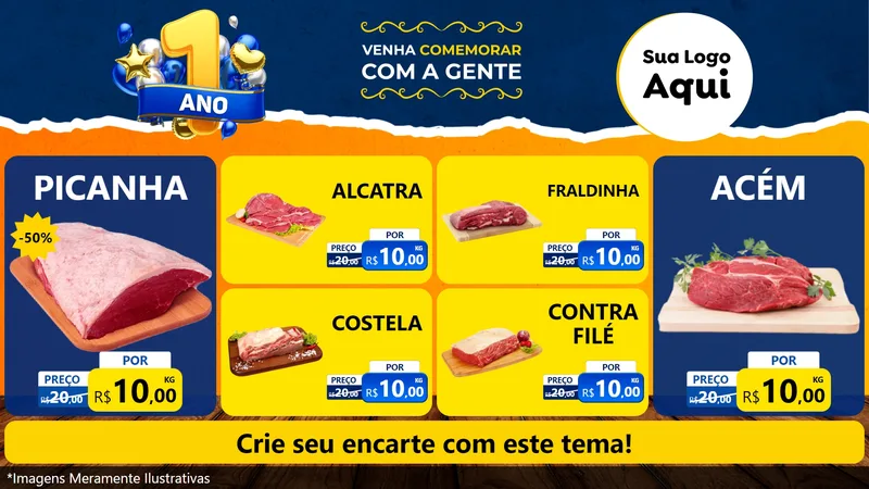 Modelo de TV para TV Horizontal com o tema Um Ano de Aniversário para Açougue