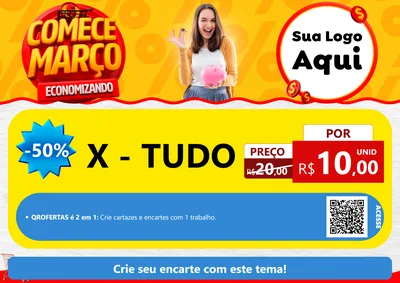 Modelo de Cartaz para Cartaz A4 Horizontal com o tema Comece Março Economizando para Hamburgueria