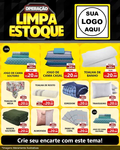 Modelo de Rede Social para Feed Instagram com o tema Operação Limpa Estoque para Cama, Mesa e Banho