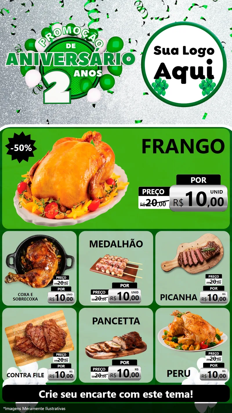 Modelo de Rede Social para Stories com o tema Promoção de Aniversário - 2 Anos para Assados