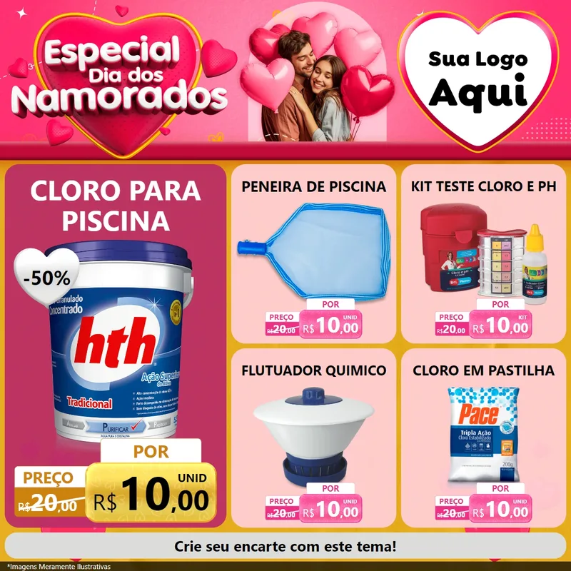 Modelo de Rede Social para Feed Facebook com o tema Especial Dia dos Namorados para Produtos para Piscina