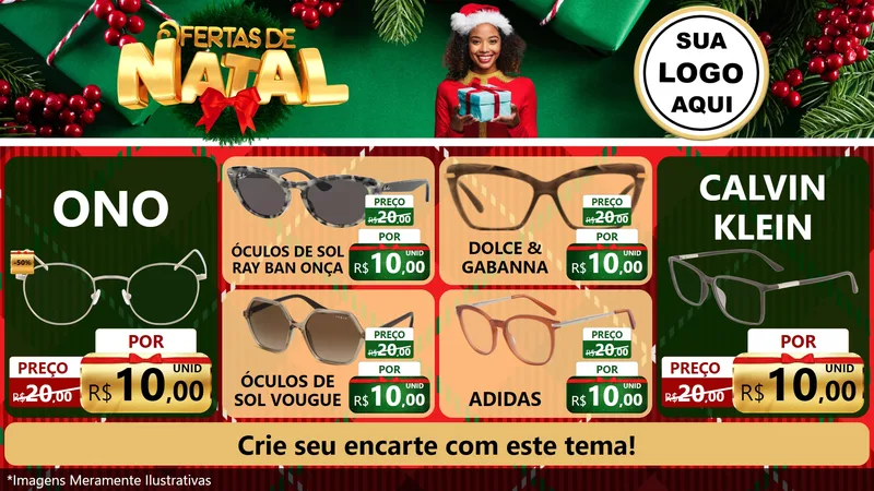 Modelo de TV para TV Horizontal com o tema Ofertas de Natal para Óticas