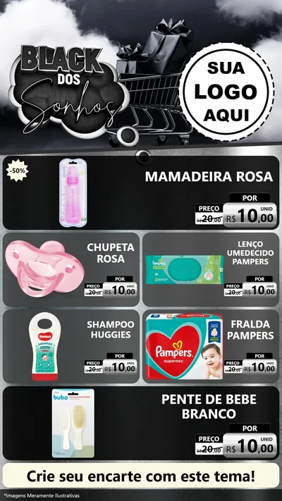 Modelo de TV para TV Vertical com o tema Black dos Sonhos para Bebês