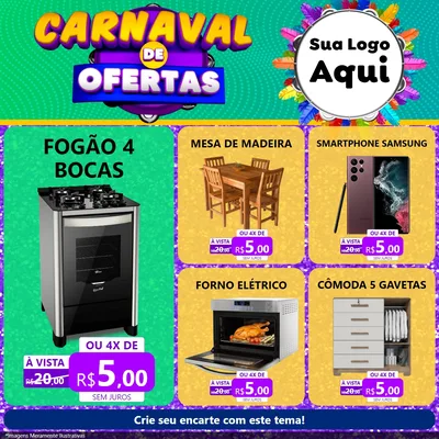 Modelo de Rede Social para Feed Facebook com o tema Carnaval de Ofertas para Móveis e Eletro