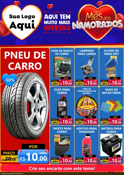 Modelo de Encarte para Encarte A4 Vertical com o tema Mês dos Namorados para Auto peças