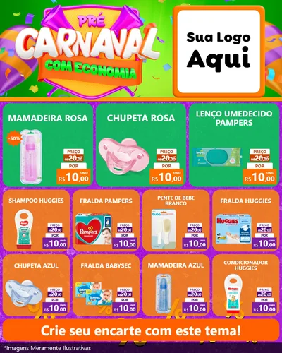 Modelo de Rede Social para Feed Instagram com o tema Pré-Carnaval Com Economia para Bebês