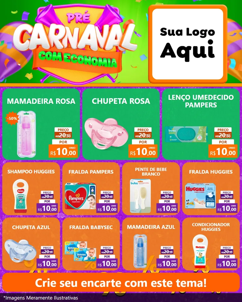 Modelo de Rede Social para Feed Instagram com o tema Pré-Carnaval Com Economia para Bebês