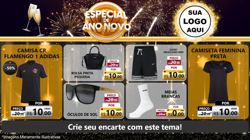 Modelo de TV para TV Horizontal com o tema Especial de Ano Novo para Roupas e acessórios