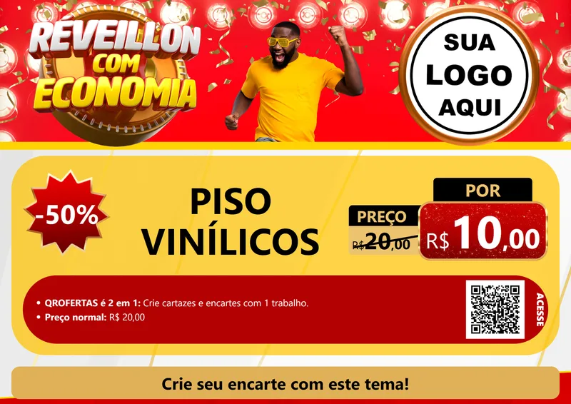 Modelo de Cartaz para Cartaz A4 Horizontal com o tema Réveillon com Economia para Material para Construção