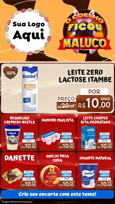 Modelo de Rede Social para Stories com o tema O Coelho Ficou Maluco - Páscoa para Frios e Laticínios