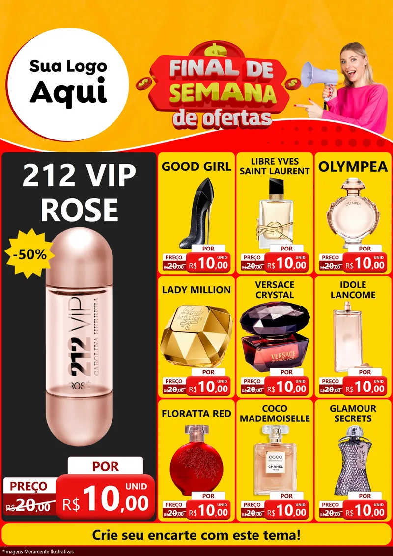 Modelo de Encarte para Encarte A4 Vertical com o tema Final de Semana de Ofertas para Perfumes