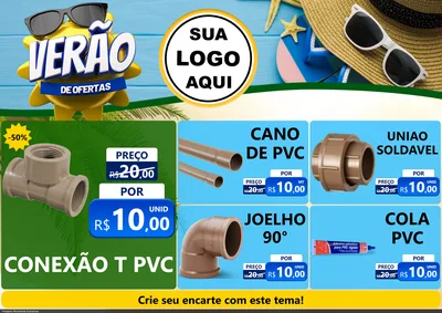 Modelo de Encarte para Encarte A4 Horizontal com o tema Verão de Ofertas para Tubos e conexões