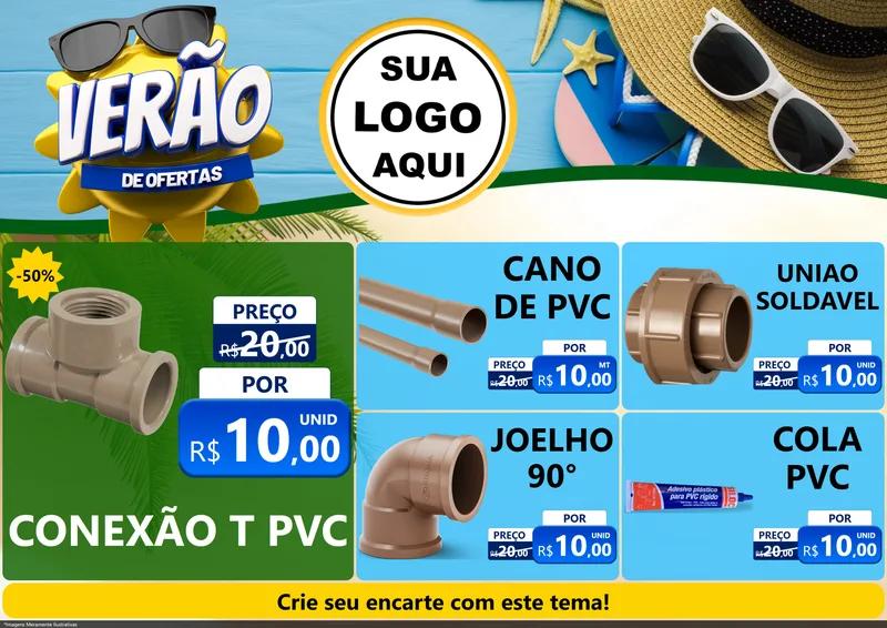 Modelo de Encarte para Encarte A4 Horizontal com o tema Verão de Ofertas para Tubos e conexões