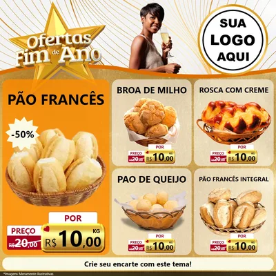Modelo de Rede Social para Feed Facebook com o tema Ofertas Fim de Ano para Padaria