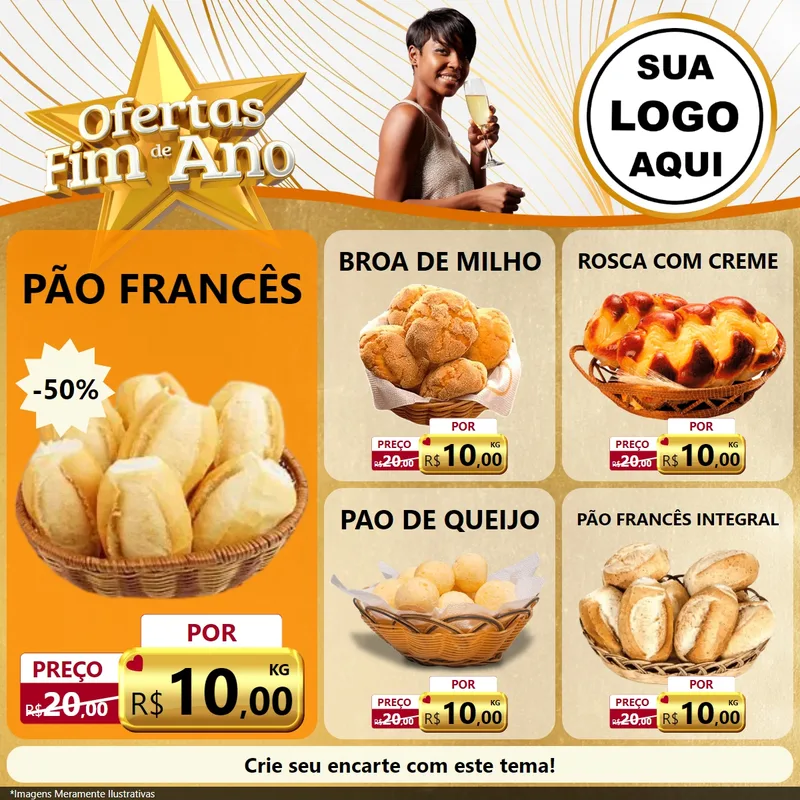 Modelo de Rede Social para Feed Facebook com o tema Ofertas Fim de Ano para Padaria