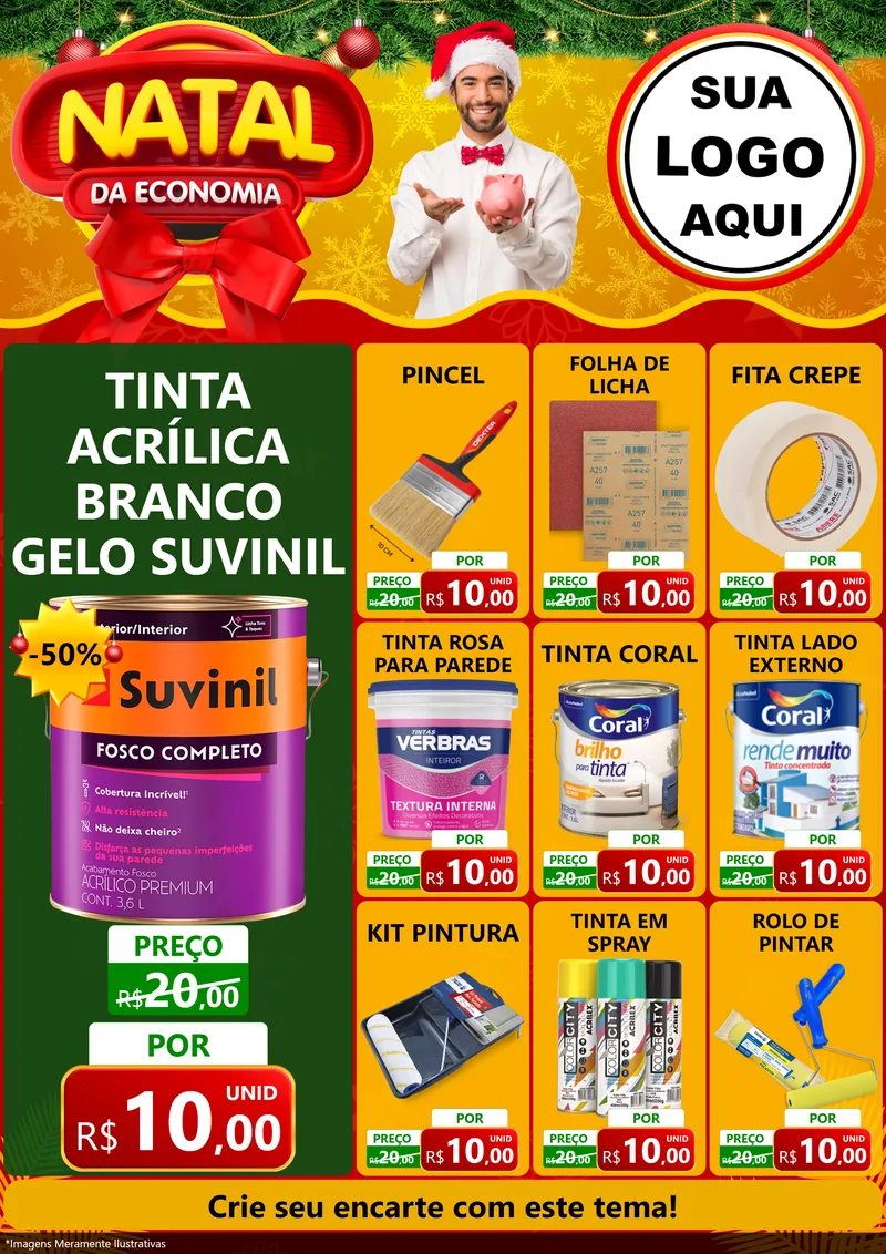 Modelo de Encarte para Encarte A4 Vertical com o tema Natal da Economia para Tintas e Ferramentas