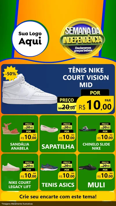 Modelo de Rede Social para Stories com o tema Semana da Independência Declaramos Preços Baixos para Calçados