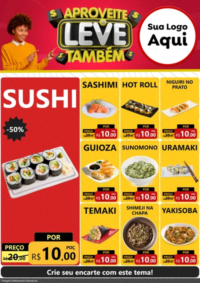 Modelo de Encarte para Encarte A4 Vertical com o tema Aproveite e Leve Também para Comida japonesa
