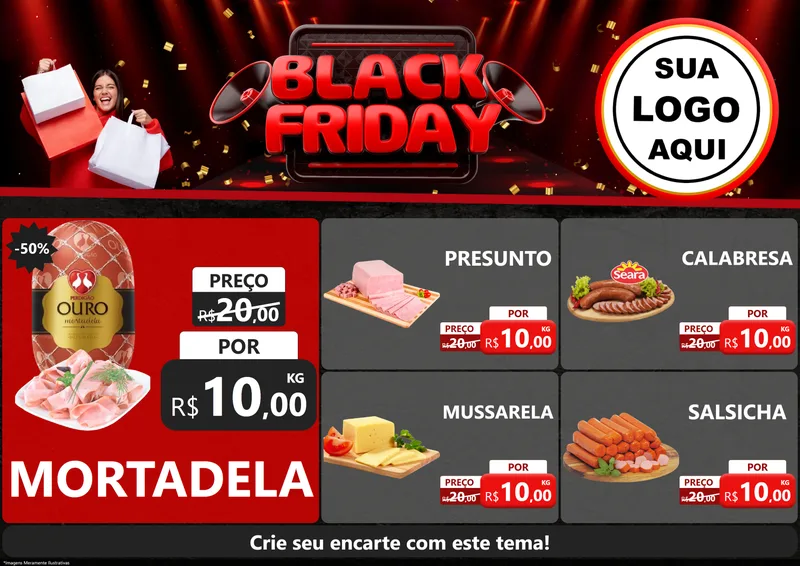 Modelo de Encarte para Encarte A4 Horizontal com o tema Black Friday para Frios e Laticínios