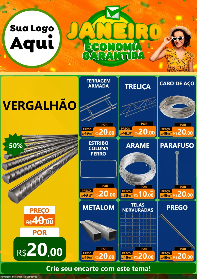 Modelo de Encarte para Encarte A4 Vertical com o tema Janeiro - Economia Garantida para Ferragens