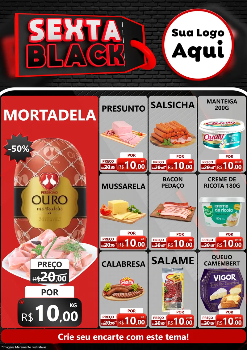 Modelo de Encarte para Encarte A4 Vertical com o tema Sexta Black para Frios e Laticínios