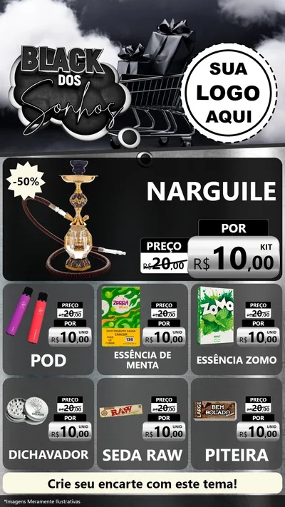 Modelo de Rede Social para Stories com o tema Black dos Sonhos para Tabacaria