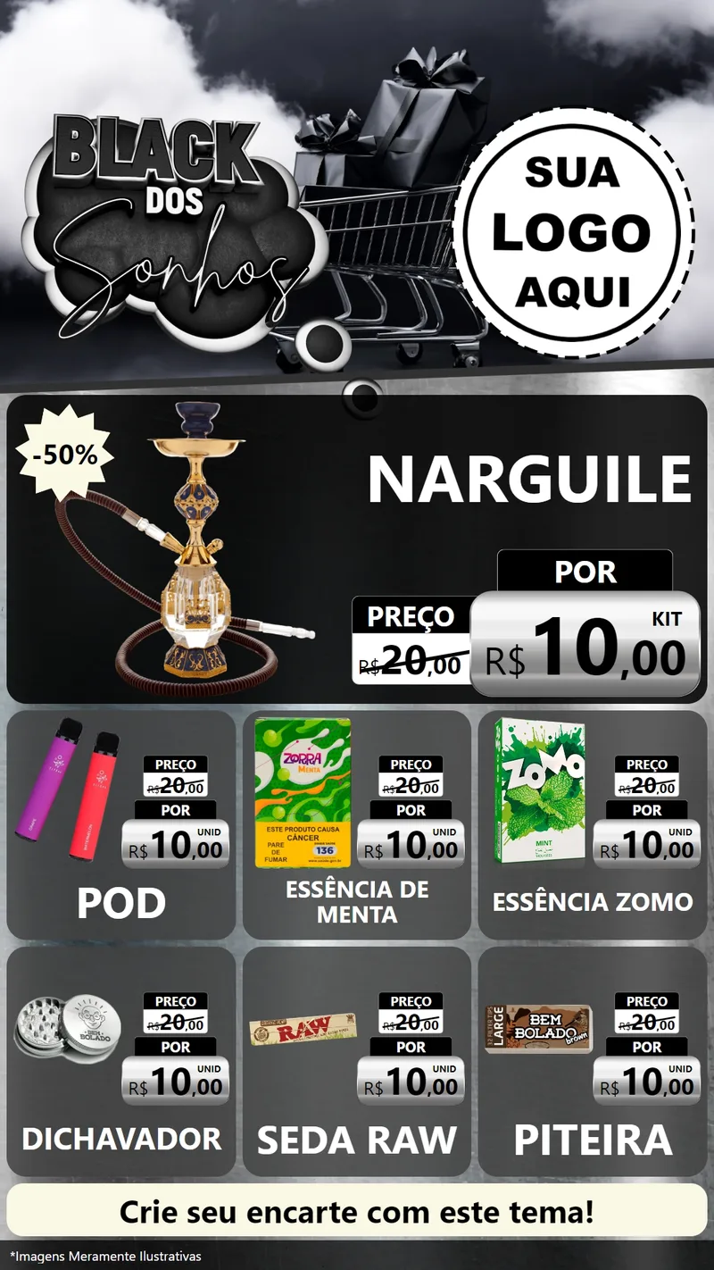 Modelo de Rede Social para Stories com o tema Black dos Sonhos para Tabacaria