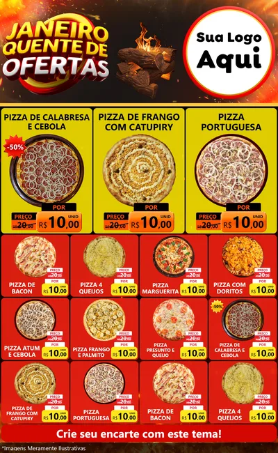 Modelo de Encarte para Encarte Grande com o tema Janeiro Quente de Ofertas para Pizzaria