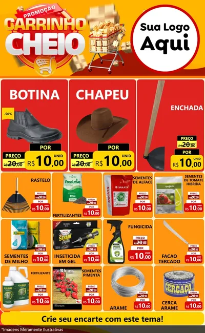 Modelo de Encarte para Encarte Grande com o tema Promoção carrinho cheio para Agropecuária
