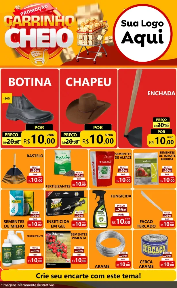 Modelo de Encarte para Encarte Grande com o tema Promoção carrinho cheio para Agropecuária