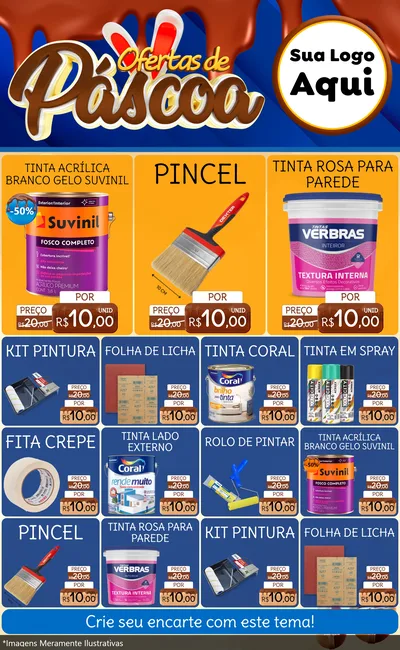 Modelo de Encarte para Encarte Grande com o tema Ofertas de Páscoa para Tintas e Ferramentas