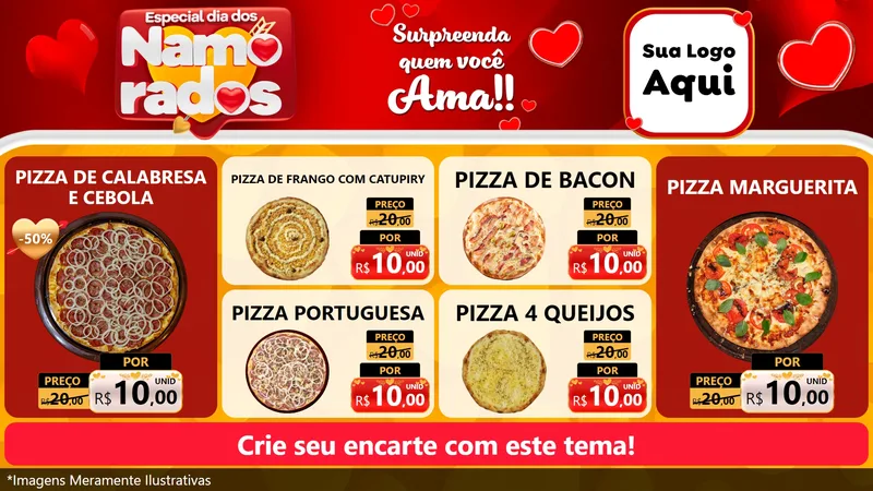 Modelo de TV para TV Horizontal com o tema Especial Dia dos Namorados para Pizzaria