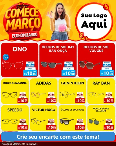 Modelo de Rede Social para Feed Instagram com o tema Comece Março Economizando para Óticas