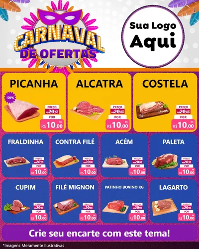 Modelo de Rede Social para Feed Instagram com o tema Carnaval de Ofertas para Açougue