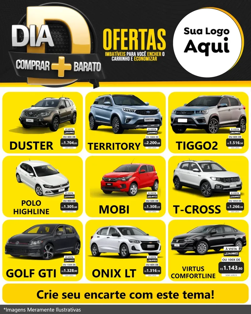 Modelo de Rede Social para Feed Instagram com o tema Dia D Mais Economia para Concessionaria de Carros