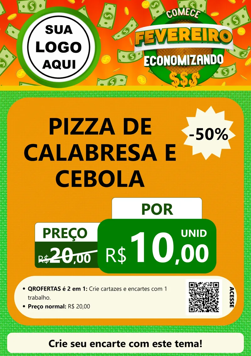 Modelo de Cartaz para Cartaz A4 Vertical com o tema Comece Fevereiro Economizando para Pizzaria