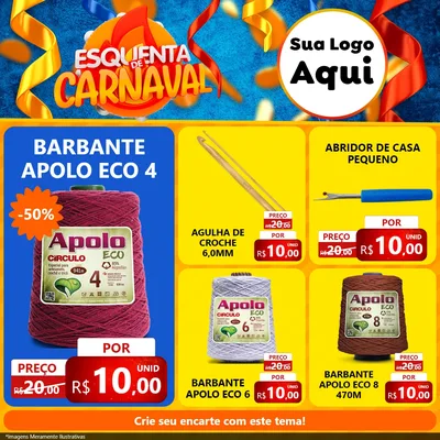 Modelo de Rede Social para Feed Facebook com o tema Esquenta de Carnaval para Armarinho e Aviamentos